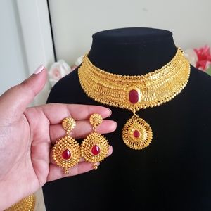 Gold plated bollywood Indian necklace earring ring
